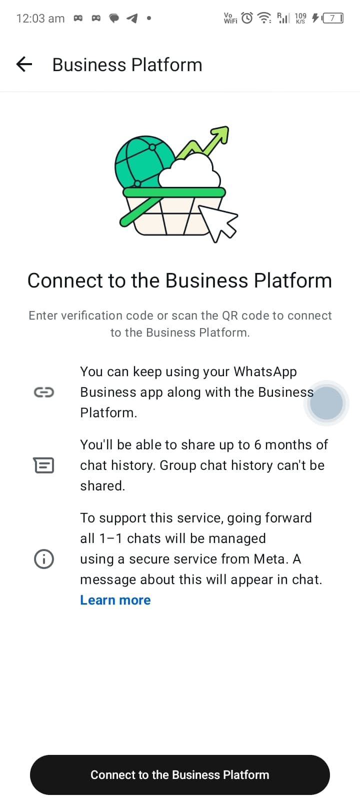 WhatsApp Business Business Platform connection screen