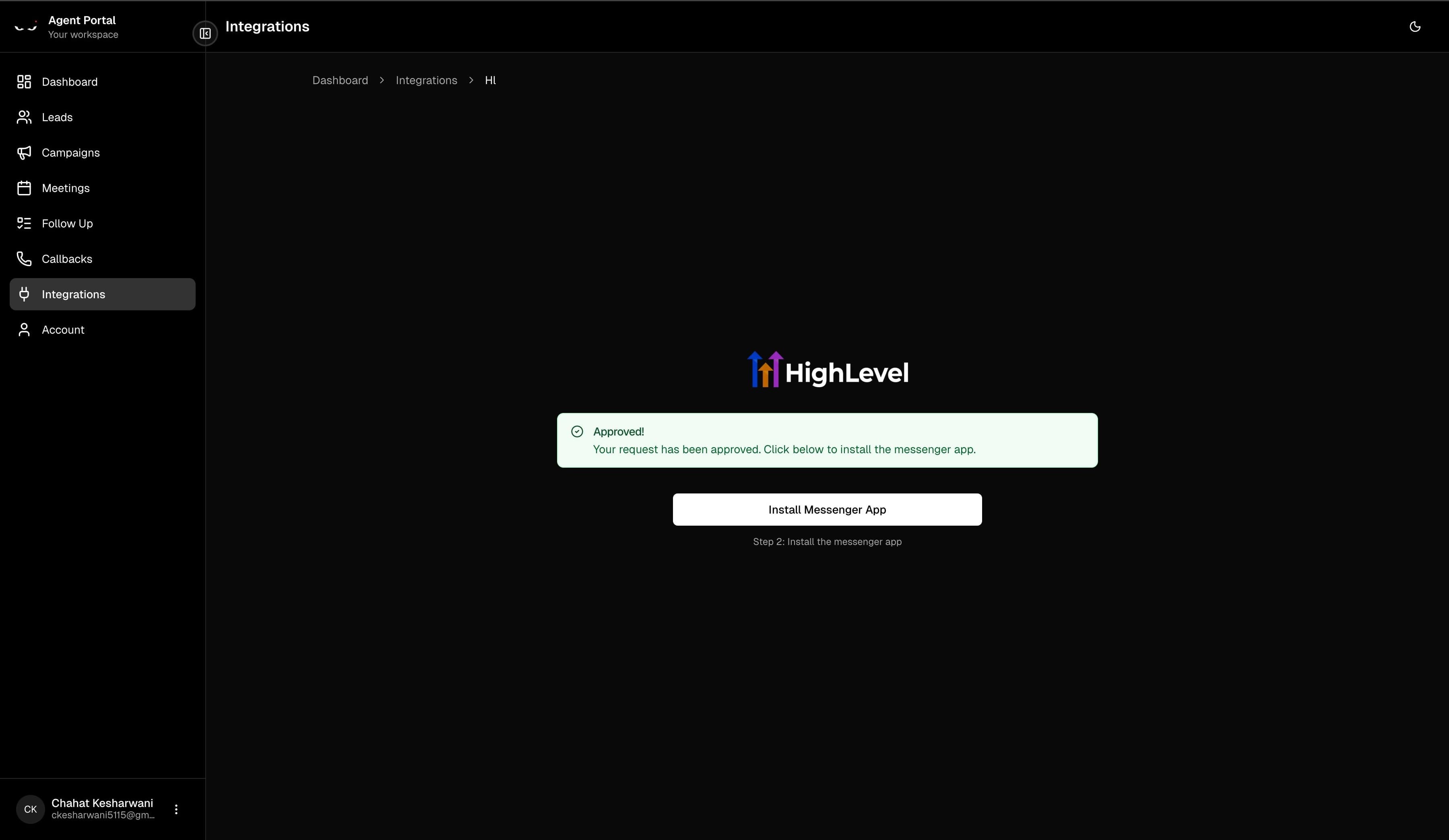 GHL integration approved by admin