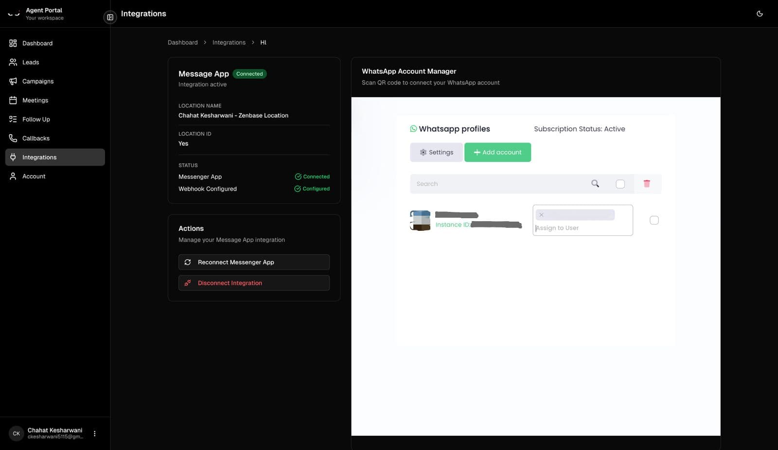 Assign WhatsApp account to user