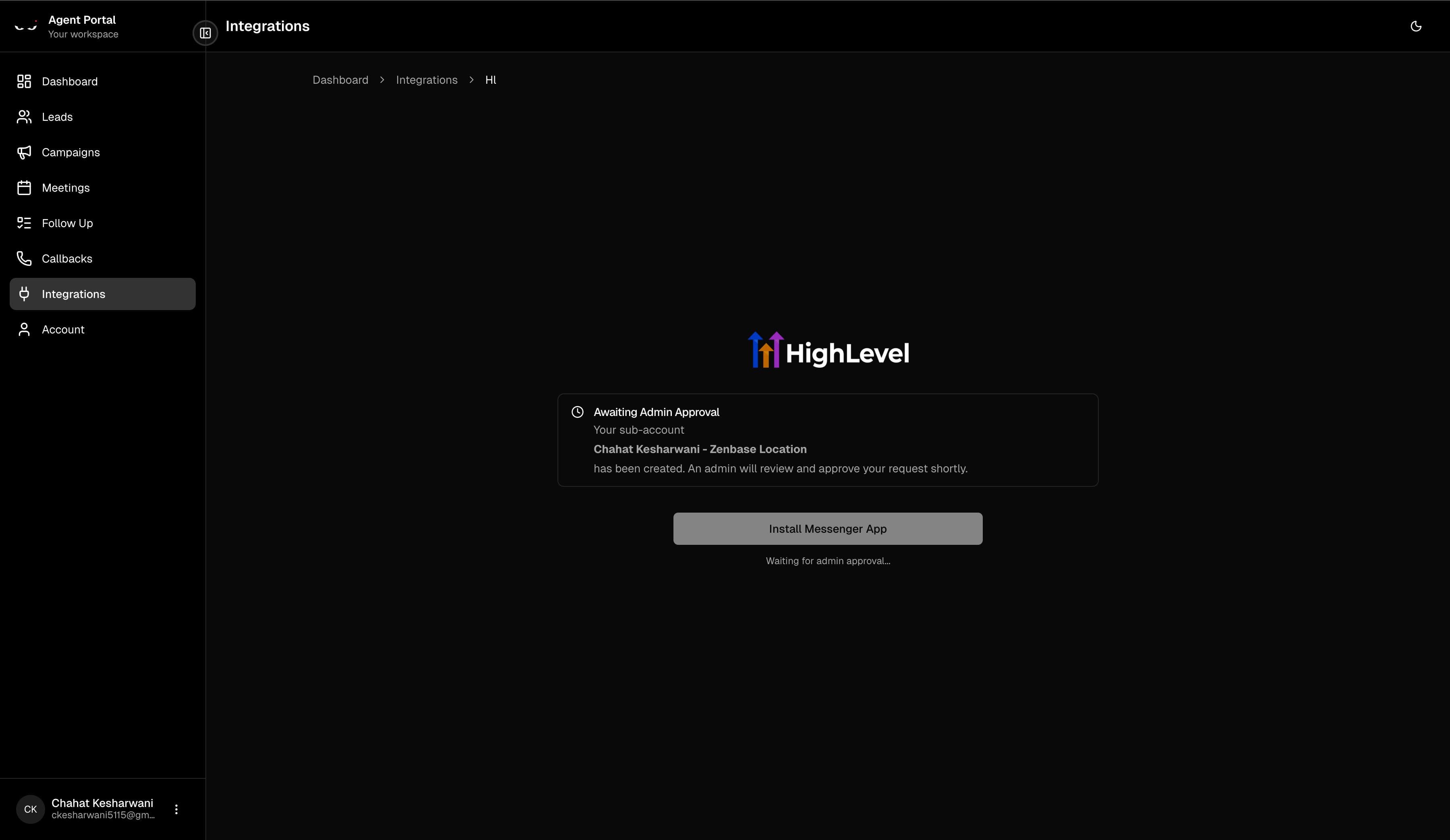 Pending approval status message