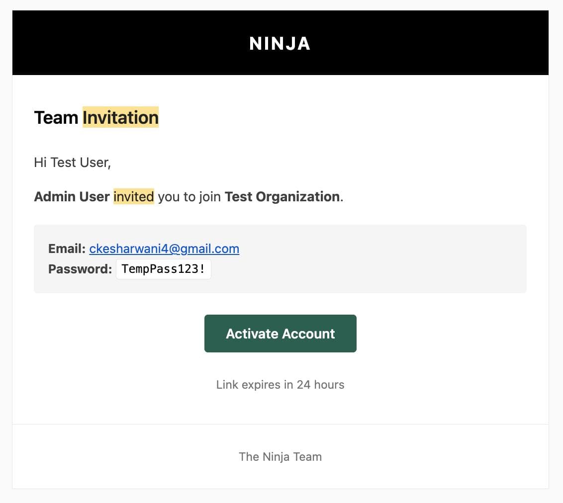 Email invitation from admin