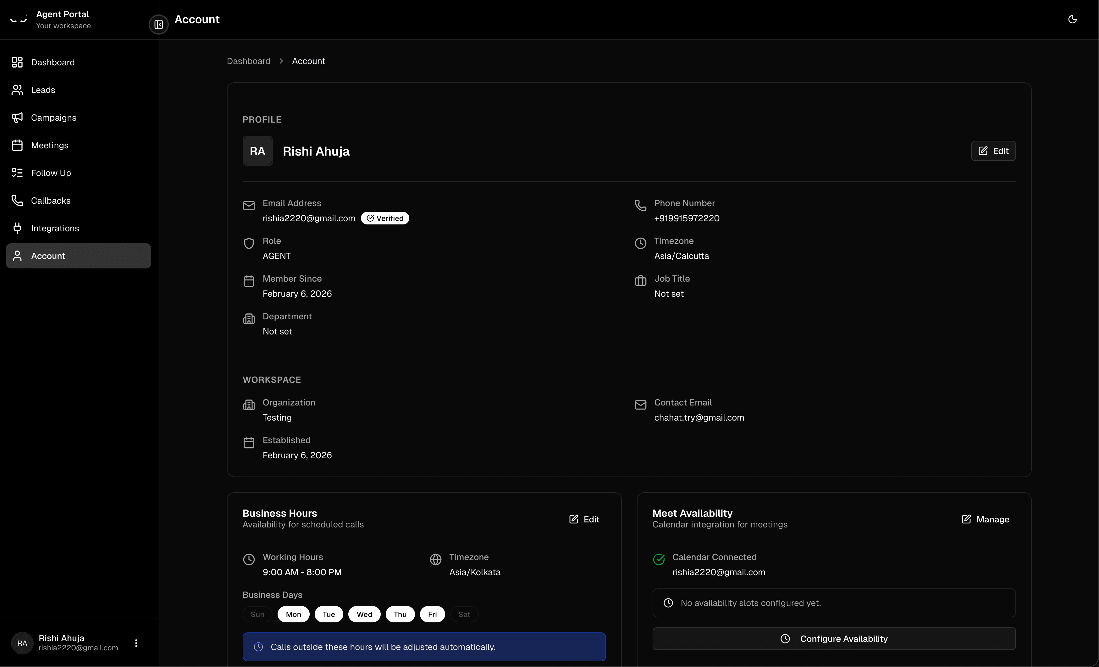 User profile form with editable fields
