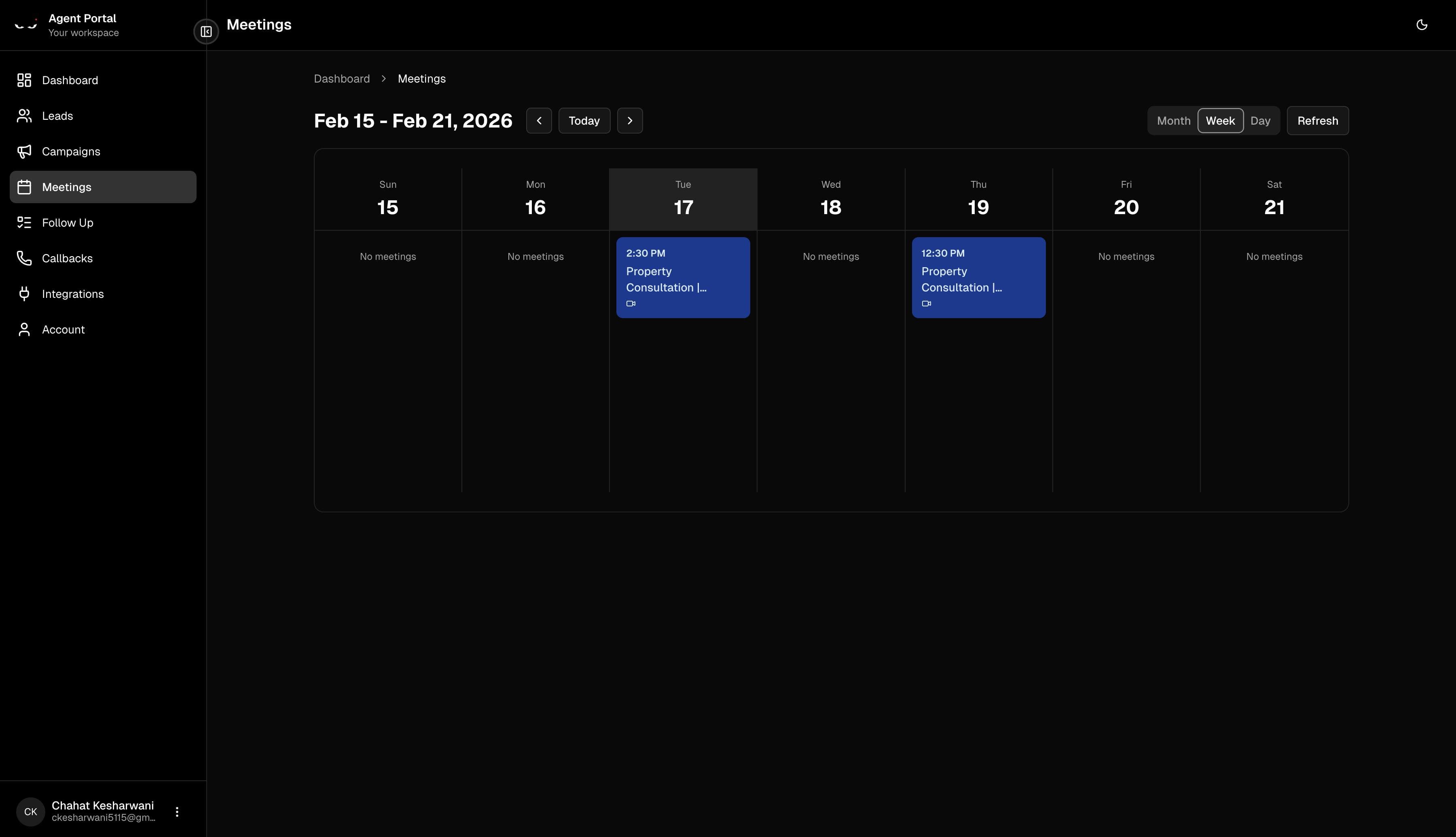 Calendar week view with time slots