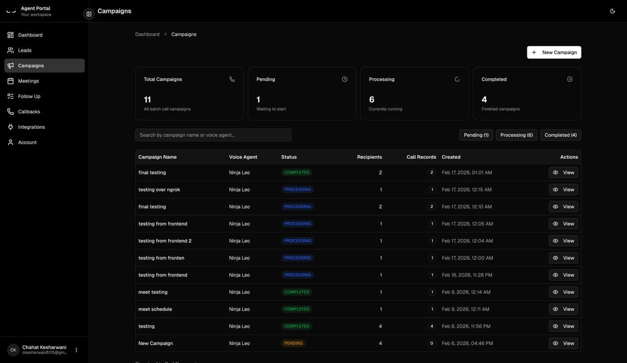 Campaigns list with status indicators