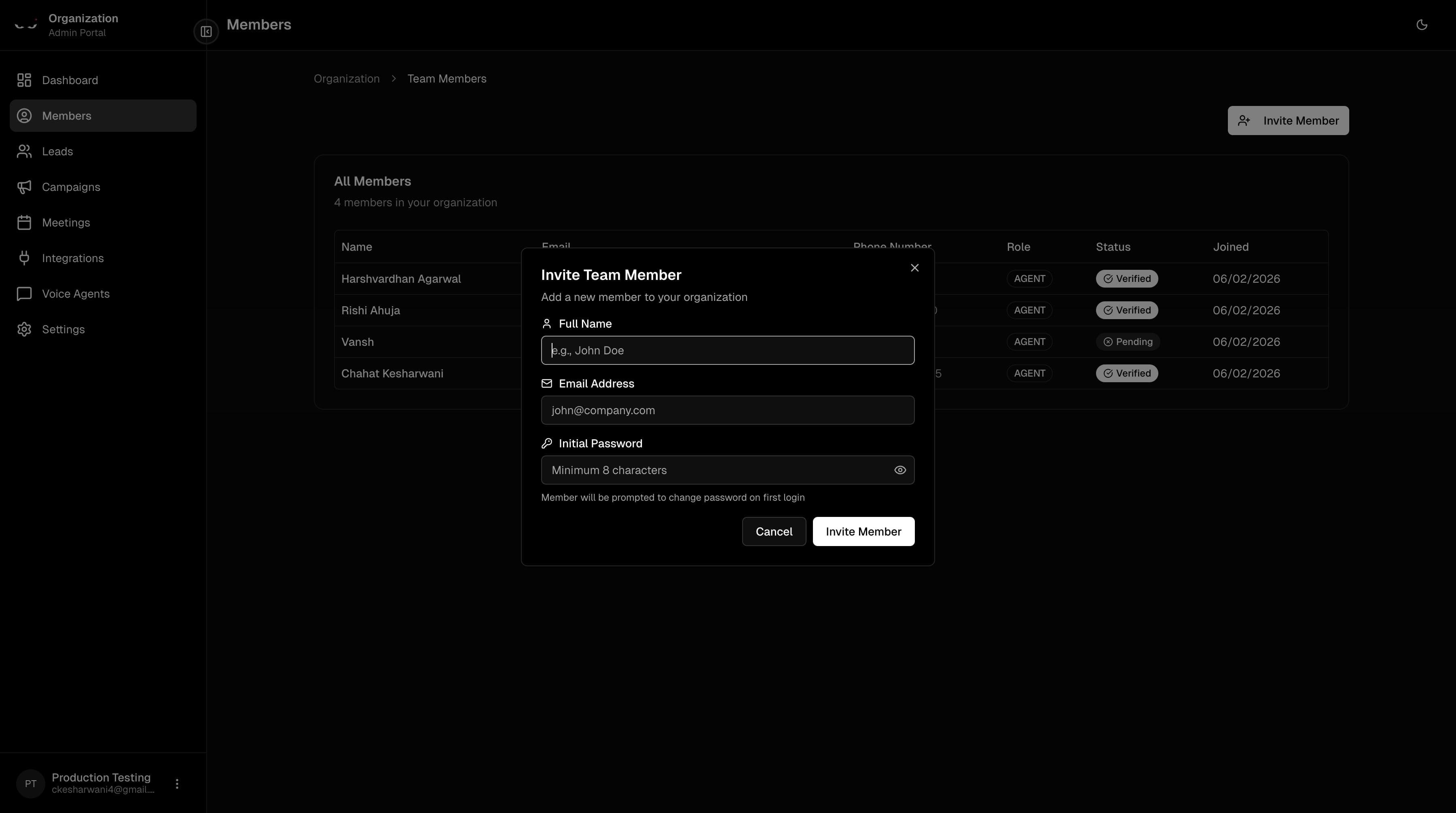 Invite new member form