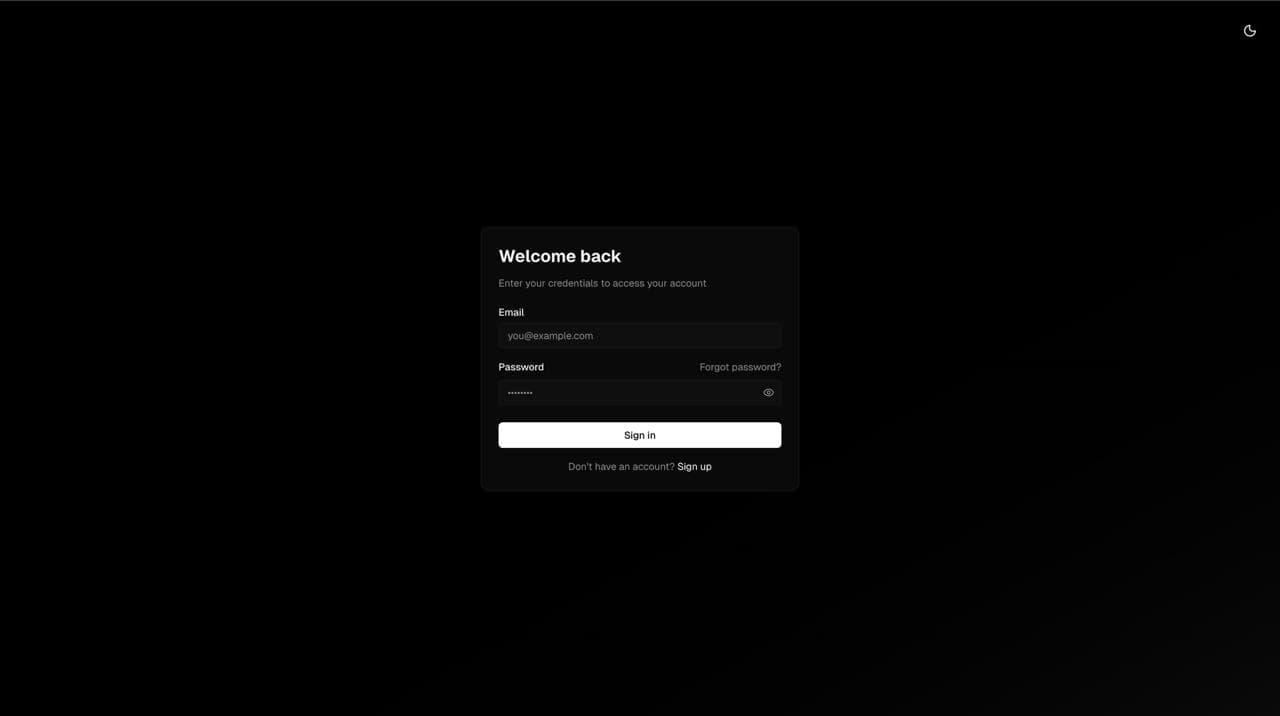 Login page with credentials