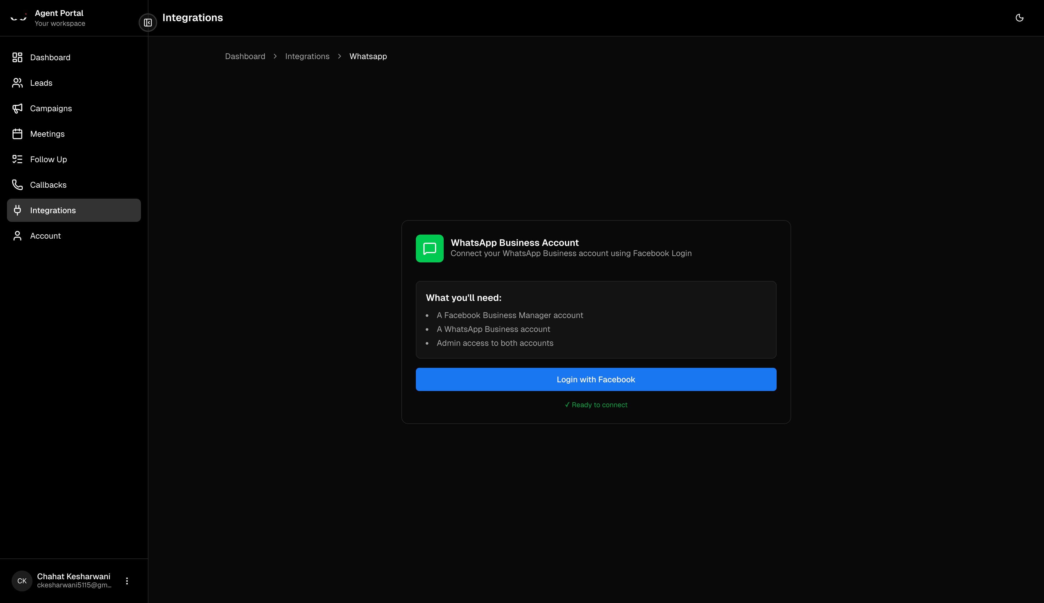 WhatsApp Business integration via Meta