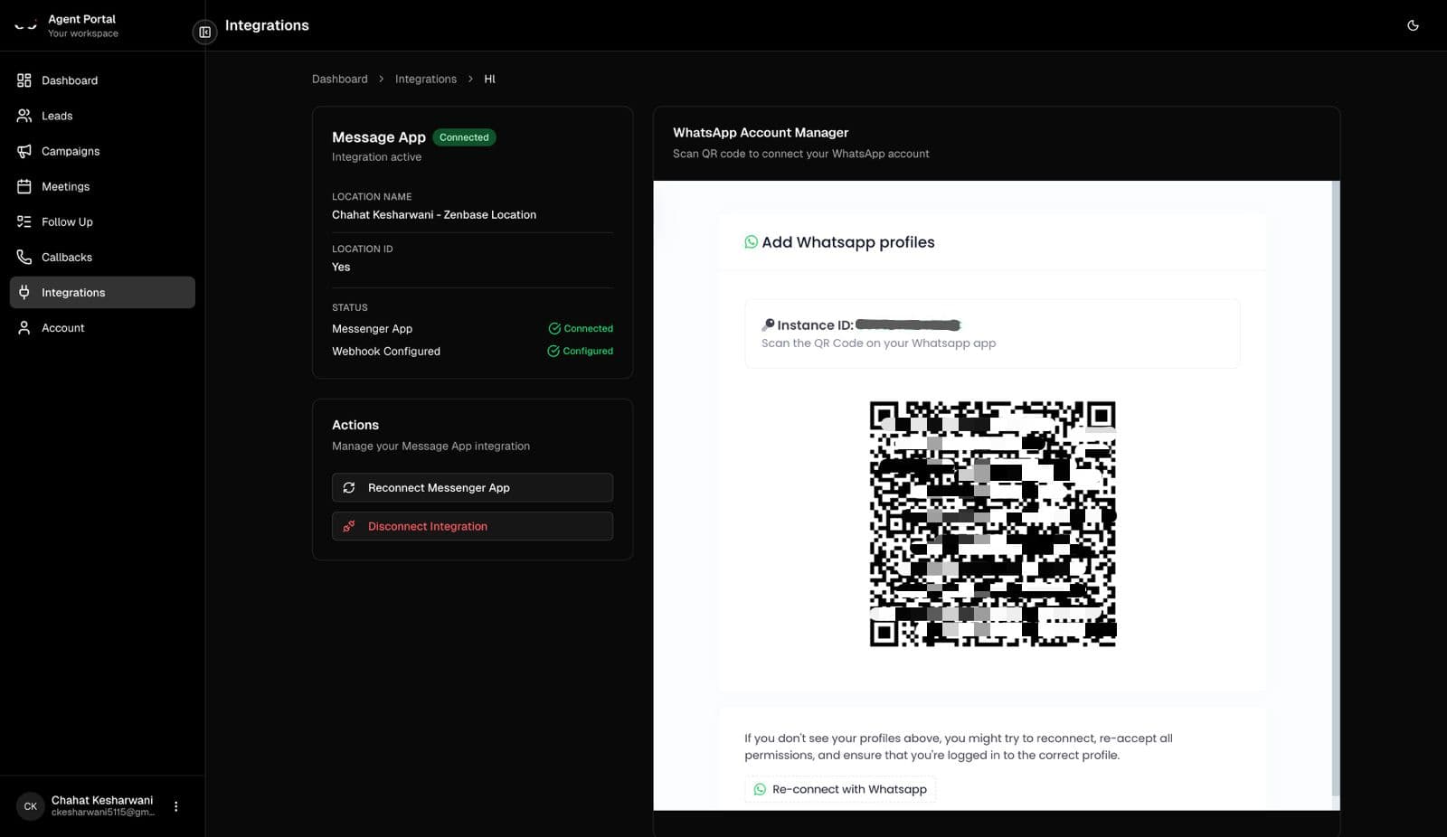 WhatsApp QR code for account linking