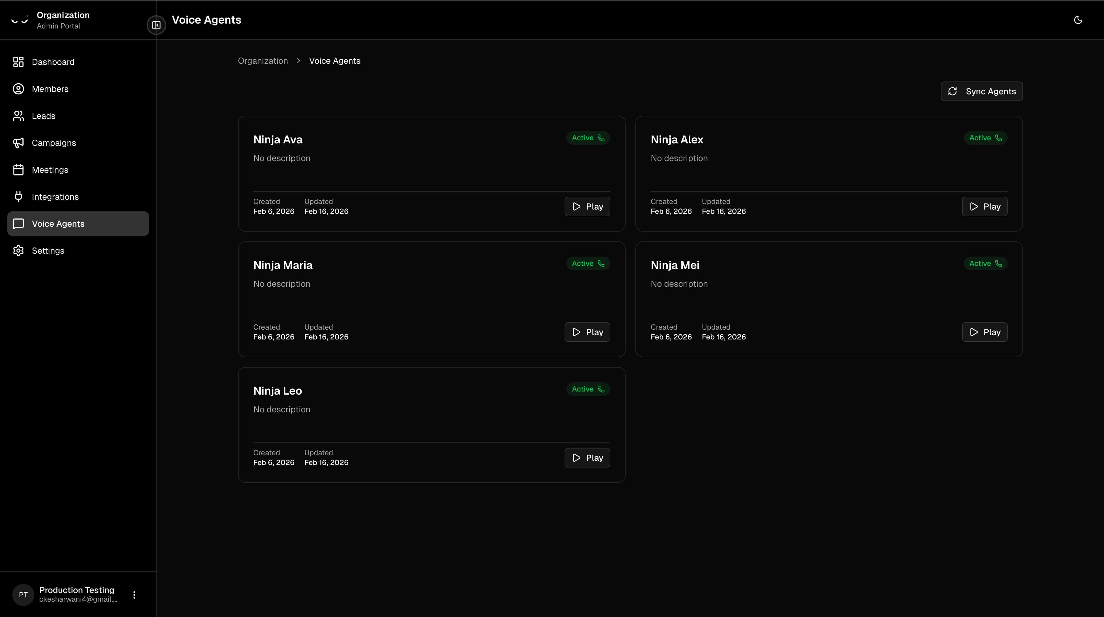 Voice agents list with sync button